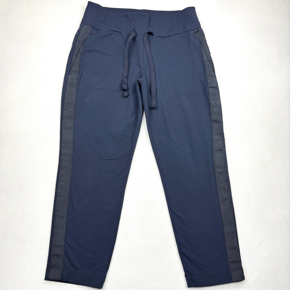 Athleta Metro Crop Pants Womens Small Petite Navy Blue Ribbon Stripe 405661 SP